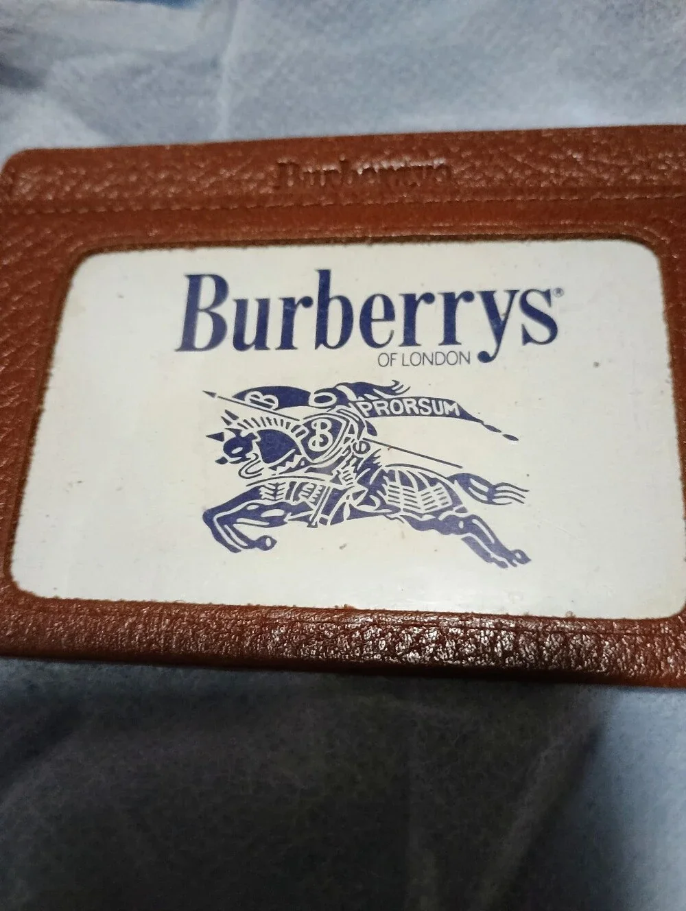 Burberrys Brown Leather ID Card Holder with Clear Window